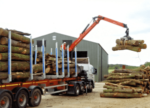 Unloading the round wood in our yard