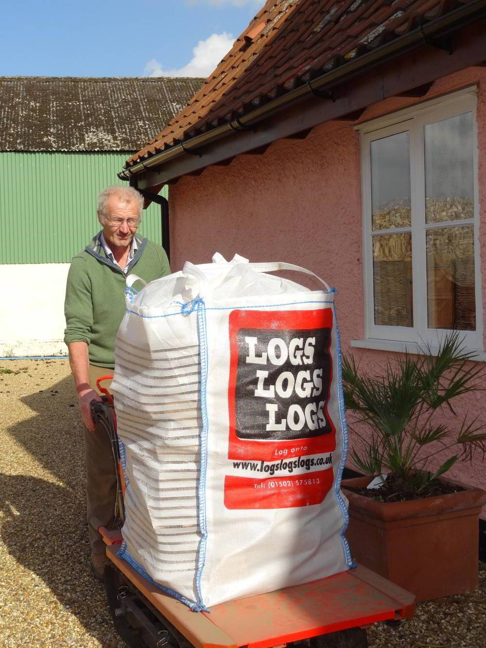 Small & medium bags can be moved on our log carrier into your garage, car port, back garden etc.